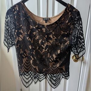 Express Black and Tan Embellished Crop Blouse